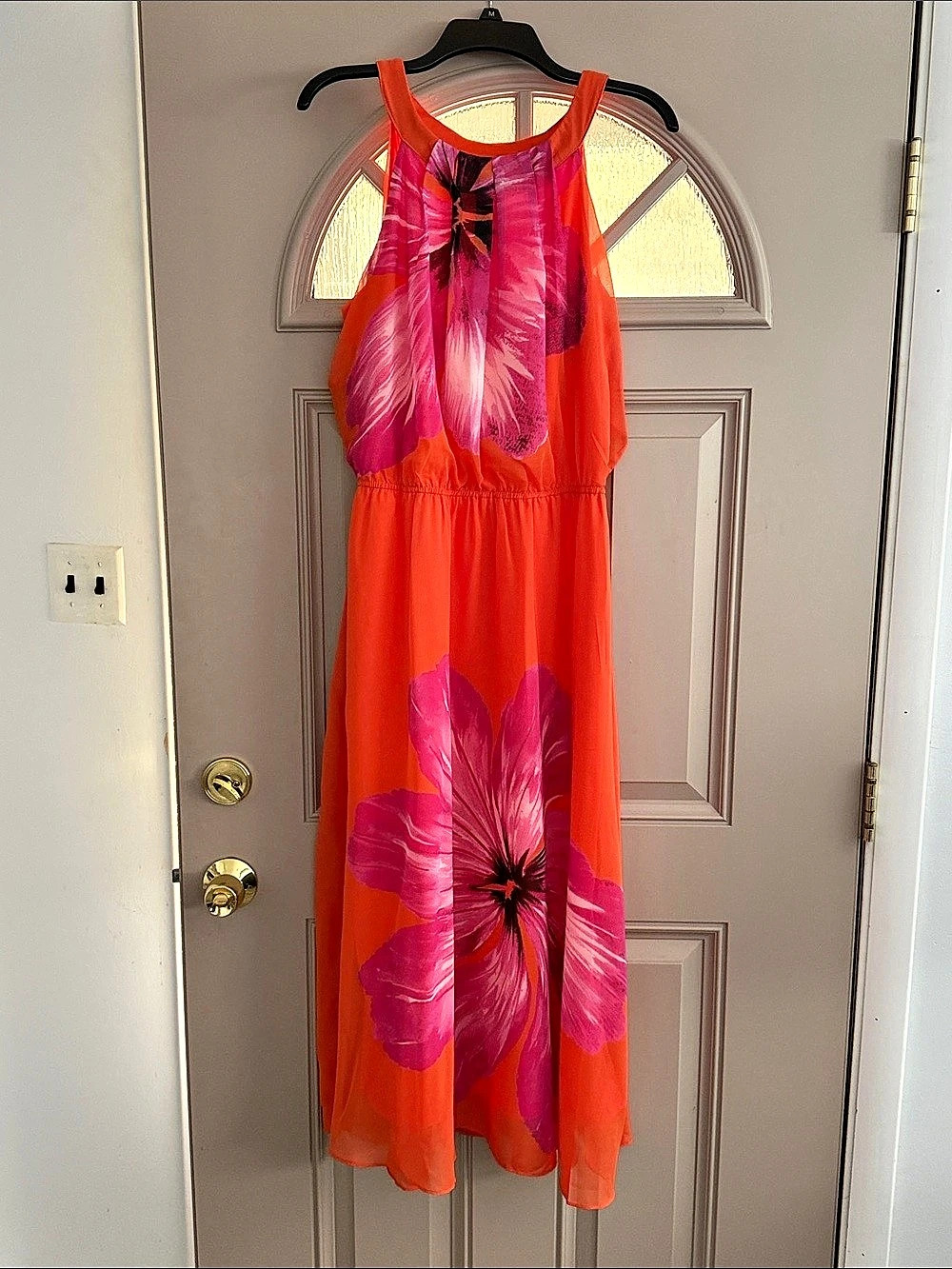 Signature by Robbie Bee Floral Maxi Dress Orange & Pink Size 14 Like New